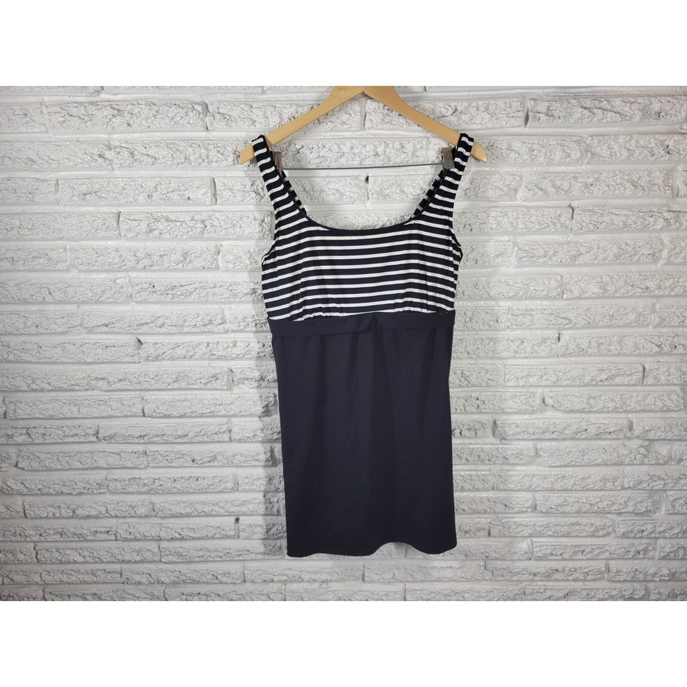 Lands' End Size 16 Swim Top Black Striped Underwire Adjustable Straps Bra